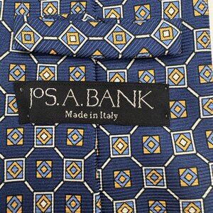 Jos A Bank Men's Tie Gold & Blue Geometric 100% Silk Made In Italy Necktie